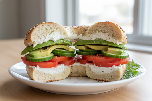 racm cheese bagel avocado cucumber tomato